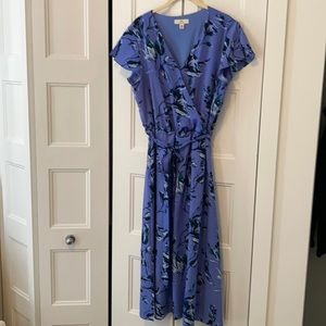 Blue floral faux wrap dress